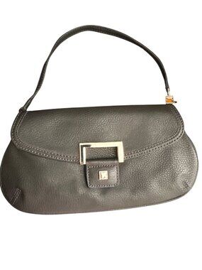 Liz Claiborne Black Faux Leather Shoulder Bag Gold Buckle Accent Compact Design